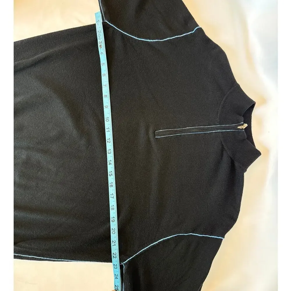 Peter Millar Mens 1/4 Zip Pullover Sweatshirt Black Blue Trim Cotton Cashmere M